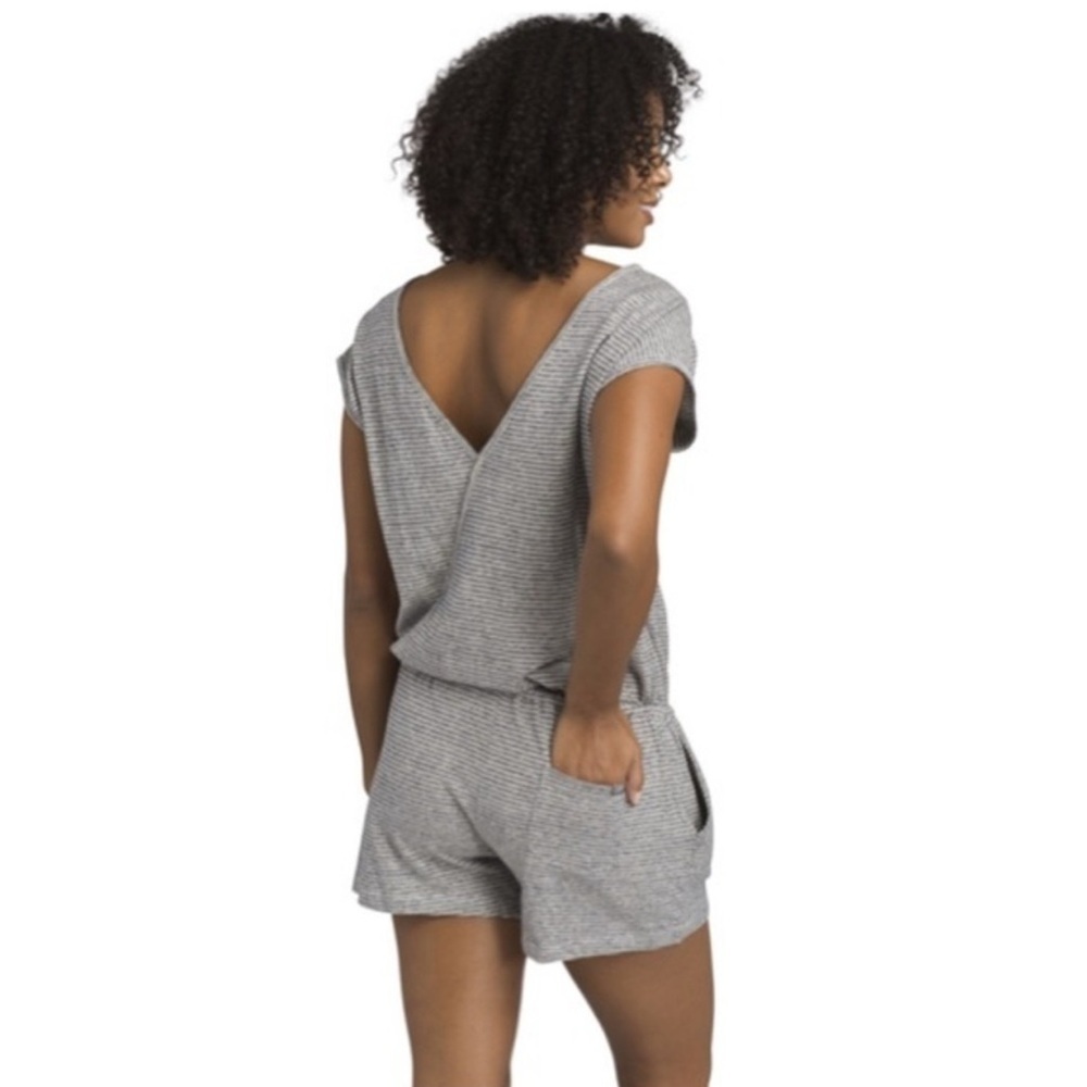 Prana Retrieve Romper stripe sleeveless jersey hem organic cotton one-piece - Picture 3 of 14